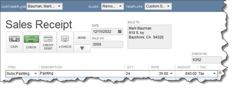 sales receipts